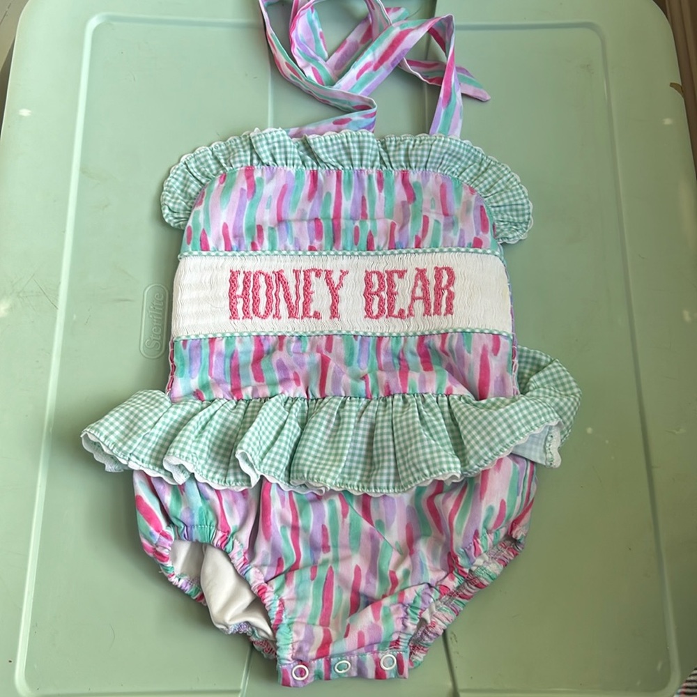 Smocked “Honey Bear” swimsuit
